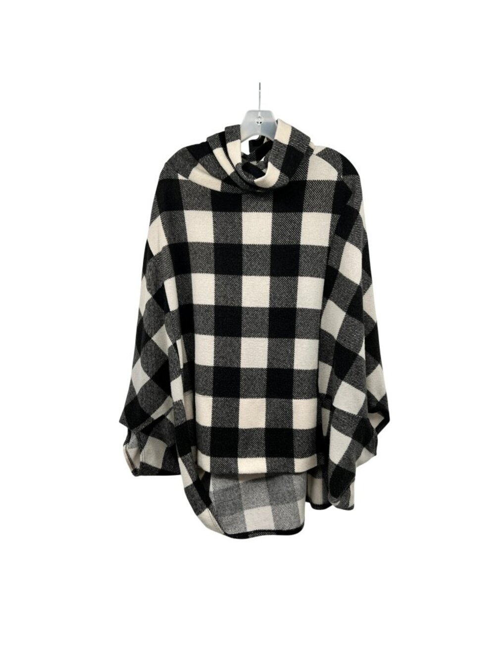 Lime N Chili Check Poncho Sweater Dolman Sleeves Black/Cream Pockets Large